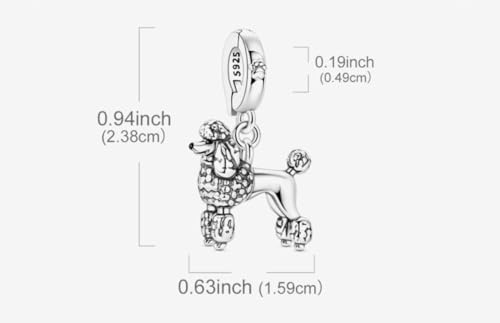 Abalorio caniche de plata de ley 925 compatible con pulsera Pandora 3