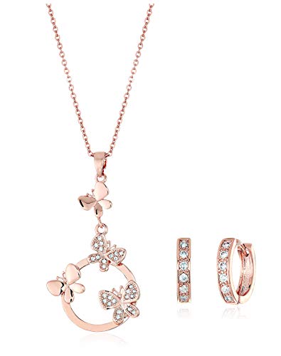 Crystalline Azuria Rose Gold Jewelry Butterflies Jewelry Sets White Zirconia Crystals Pendant Necklace 18 Huggies Earrings 18K Rose Gold Plated Costume Jewelry for Women Crystalline Azuria Rose Gold Jewelry Butterflies Jewelry Sets White Zirconia Crystals Pendant Necklace 18" Huggies Earrings 18K Rose Gold Plated Costume Jewelry for Women