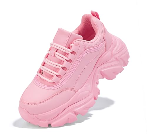 Image of K KIP WOK Chunky Sneakers for Women Fashion Platform White Leather Casual Dad Shoes Comfortable Wedge Walking Sport Sneakers