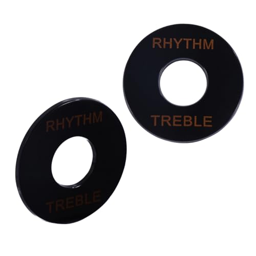 COSMEVIVI エレキギター用トグルスイッチガードプレート トレブルワッシャー 黒プラスチック ゴールドエンボス文字 簡単取り付け 高いギターパーツ 2個セット