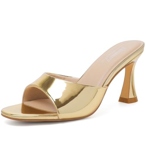 Image of Susanny High Heels for Women Pointed Open Toe Strappy Chunky Block Heels Ankle Strap Stiletto Kitten Heeled Sandals Wedding Bridal Party Prom Sexy Dress Shoes