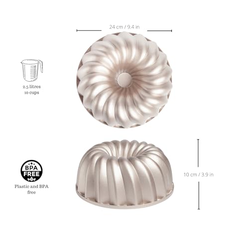 Erreke Cake Tin, Fluted Cake Tin, Ring Cake Mould, Cook Evenly, Double Non Stick Layer, Highly Durable Cast Aluminium, Rose Gold, 24cm Diameter, 2.5 Liter Capacity, Cake Mould, Classic - Image 6