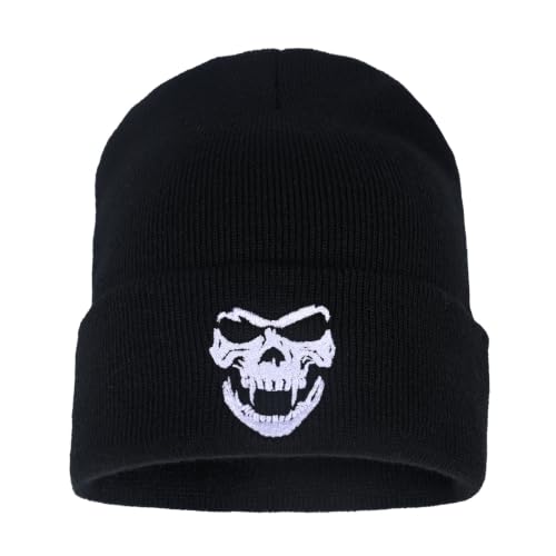 Image of Embroidered Skeleton Beanie Hat Winter Stretch Knit Skull Cap for Men Women