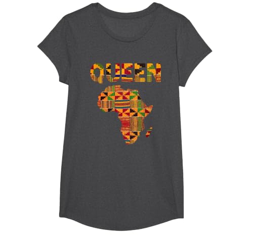 Cool African Queen Art Kente Cloth Africa Ghana Kids Women T-Shirt, Girls, Dark Heather Grey, Medium