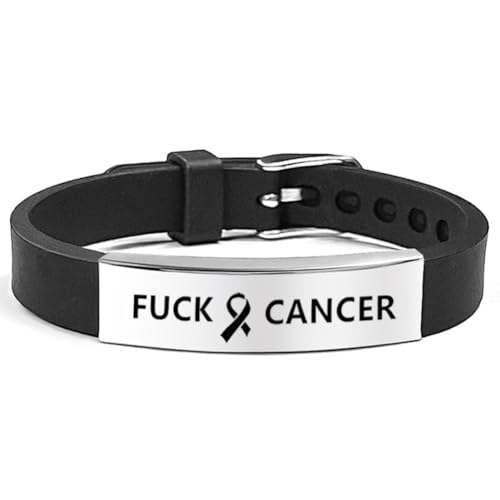 Fuck Cancer Bracelet Inspirational Gift for Men Women,Stainless Steel Adjust Silicone Belt Chain Motivational Encouragement ID Bracelet Mantra Quote Jewelry Gift for Him Her