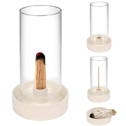 Multi-Functional Incense Burner Holder - Perfect for Incense Sticks, Palo Santo, Sage, and More! Fashionable and Simple Design with a Removable Glass Cover for Anti-Flying Ash.