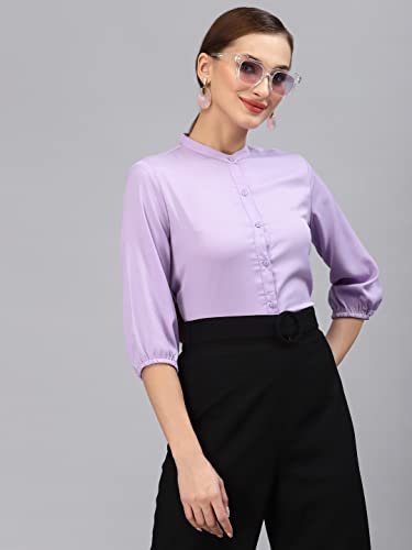 Image of Style Quotient Women Solid Lilac Polyester Formal Shirt