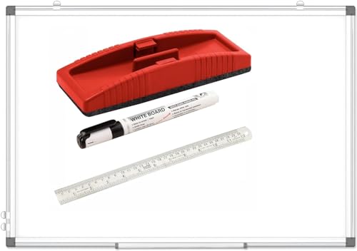Image of ECLET Alloy Steel, Aluminium Non Magnetic 1 X1.5 feet Double Sided White Board Front Side whiteboard Marker Surface and Back Side Chalkboard Surface with dustor Scale Marker (1x1.5 feet,) G