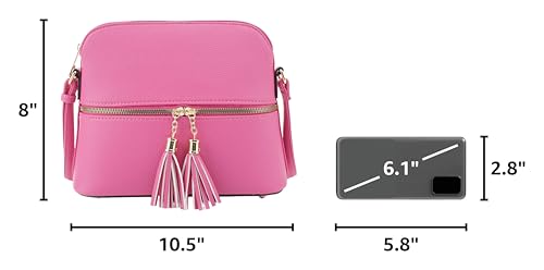 Image of SG SUGU Lunar Lightweight Medium Dome Crossbody Bag Shoulder Bag with Tassel | Zipper Pocket | Adjustable Strap