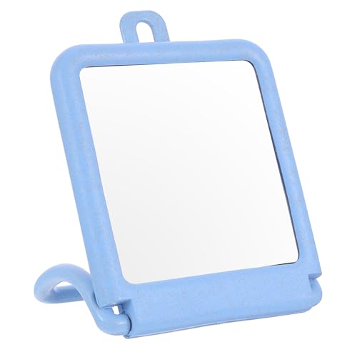 Espejo para maquillaje con soporte azul para baño y escritorio