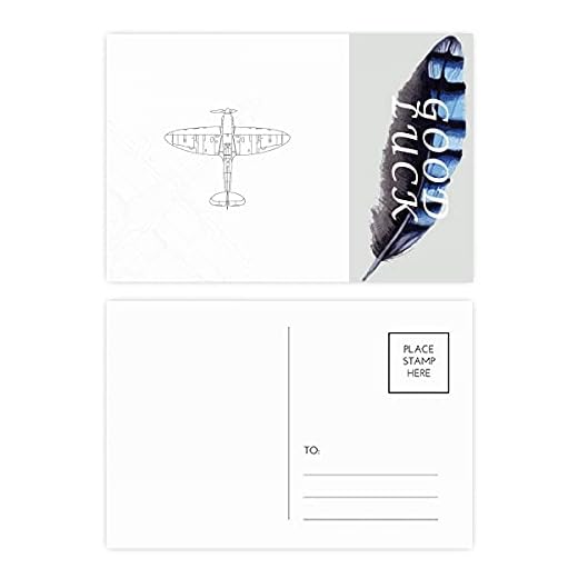 Fighter militär text art deco mode lyckofjäder vykortsset tackkort postsida 20 st