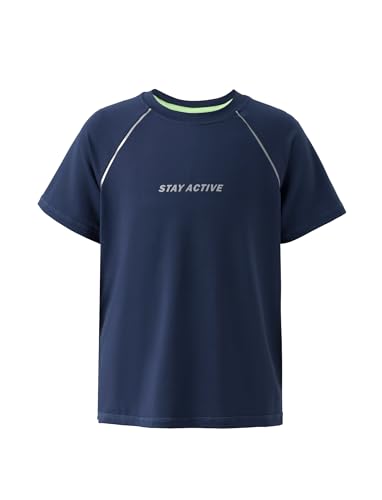 PATPAT Boys Athletic Shirts, Short Sleeve Performance Tee for Boy Girl Kids Youth, Ultra Lightweight & Quick Dry T-Shirt, Motion Navy, US6/XS