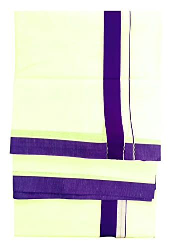Image of Mens Thick Border 100% Cotton Cream Dhoti 4.0 Meters Double Mundu /Vesti