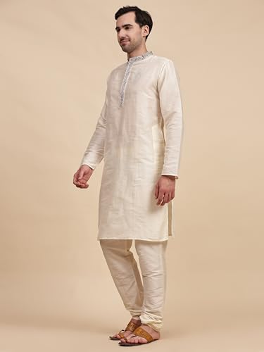 SKAVIJ Men's Tunic Art Silk Kurta Pajama Set Wedding Party Dress4