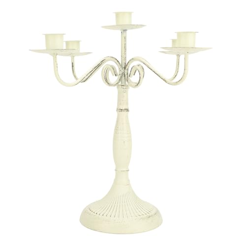 Pwshymi Metal Candle Holder, 5 Arms Iron Elegant Candelabra, Wedding Gold Candle Stick Holder for Home, Party, Cafe (White)