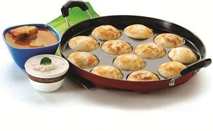 KD ZONE Appam Maker Non-Stick Aluminium Pan With Side Handle Lid Cover for Idli and Pancakes - Oil Brush Free (Multicolor) 1