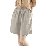 Bestickte Damen-Shorts, Baumwolle, Strand-Shorts, atmungsaktiv, Leinen, Boho-Blumenmuster, kurz, entspannte Passform, Reisehose, Lounge-Pyjamahose, Sommer, Jogginghose, gerades Bein, bequeme Badehose