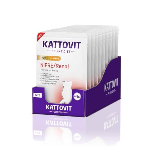 KATTOVIT - Niere/Renal Nassfutter für Katzen | Zur Unterstützung der Nierenfunktion für ausgewachsene Katzen. Diätfutter als Alleinfuttermittel im Frischebeutel | 10 x 85 g Huhn
