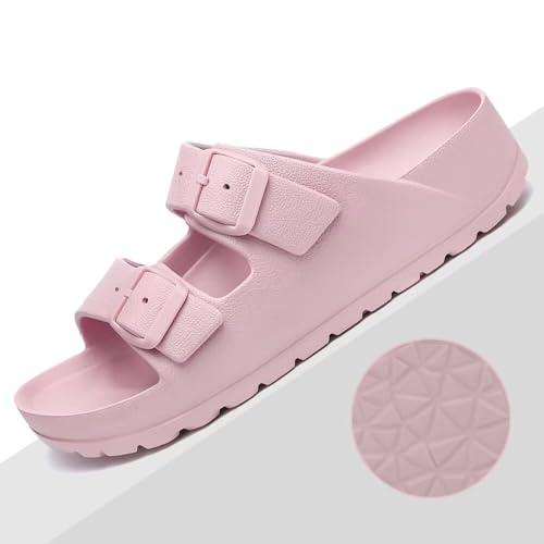 Kids Slides Sandals for Boys Girls Toddler Double Buckle Adjustable Flat Sandals Beach Pool Shower Shoes4