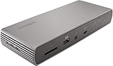 11 Anschlüsse - 4 Thunderbolt 4-Ports, 4 USB-A-Ports (1x 5V/1,5A-Port und 3x Gen2-Anschlüsse mit 10 Gbit/s), 1 Gigabit-Ethernet-Anschluss, 1 Audio-Kombibuchse und 1 UHS-II SD 4.0 Kartenleser