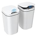 2 Pack Automatic Small Bathroom Trash Can with Lid - 2.5 Gallon Touchless Electric Garbage Can, Motion Sensor Smart Trash Bin, Slim Plastic Trashcan, Waterproof Wastebasket for Bedroom Office (White)