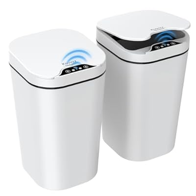 2 Pack Automatic Small Bathroom Trash Can with Lid - 2.5 Gallon Touchless Electric Garbage Can, Motion Sensor Smart Trash Bin, Slim Plastic Trashcan, Waterproof Wastebasket for Bedroom Office (White)