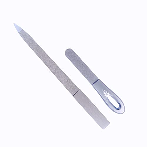 Metal Nail Files (2 Pack), Stainless Steel Sword Nail File And Rectangle Non Slip Handle For Natural Nails, Diamond Double Sided Grit 100/180/240 For Acrylic Toenail Fingernails #TOP4