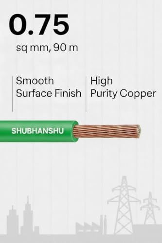 Image of 0.75 SQMM PVC Insulated Pure Copper Wire | Single Core Flexible Electric Cable | ISI Certified | 90 Meters | Green