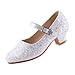 EIGHT KM EKM7015 Filles Mary Jane Talon Bas Paillettes Robe Formelle Pompes Chaussures Blanc Taille 28