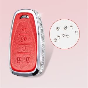 Miniatura 4 de Compatible con funda para llavero Chevy con llavero de cuero genuino y protector de llave de cristal para Chevrolet Equinox Malibu Cruze Camaro