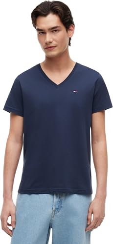 Tommy Jeans Herren Tjm Original Jersey V Neck Tee Dm0dm04410 Kurzarm Strickoberteile, Blau (Black Iris), L EU