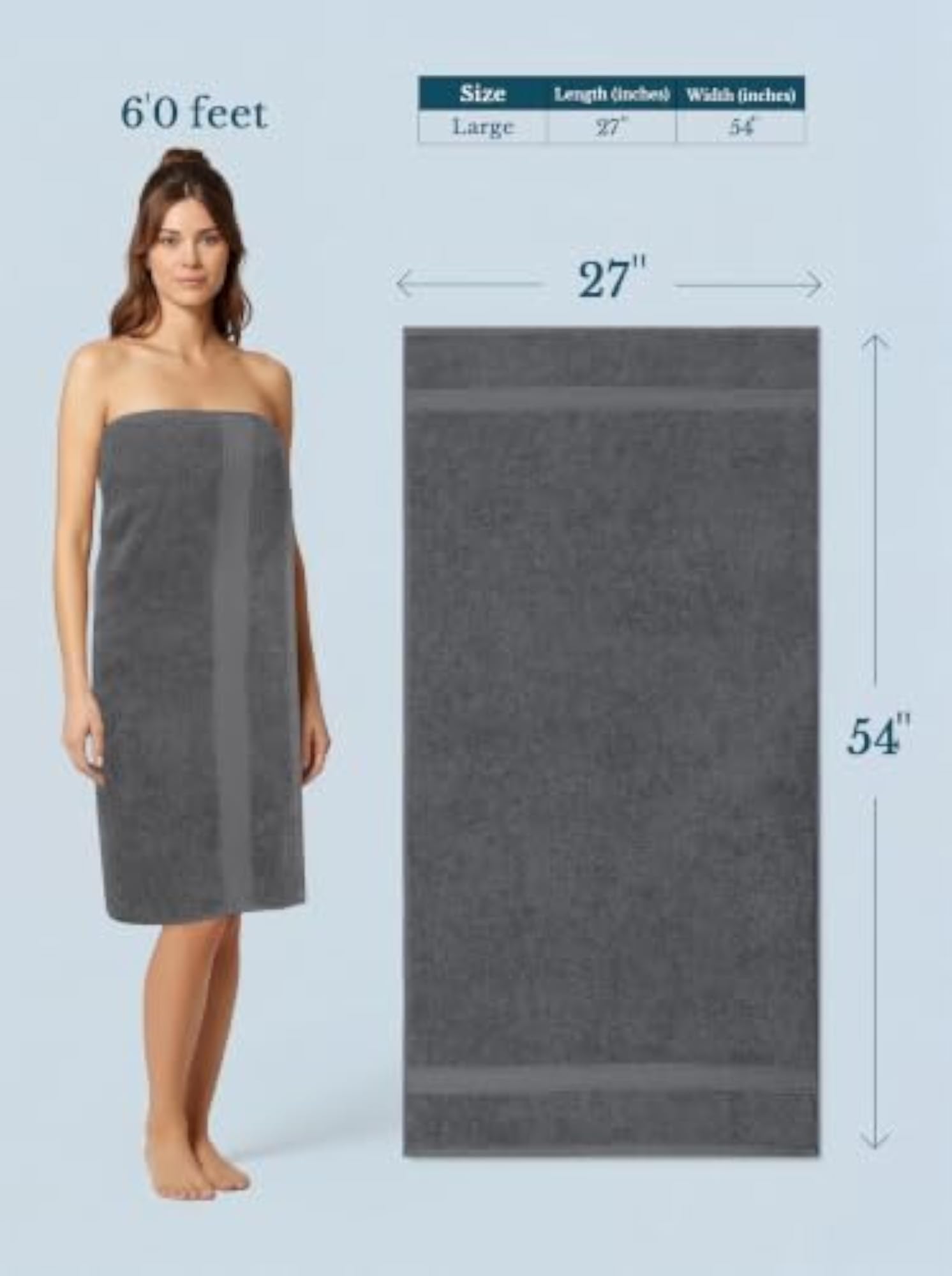 Combed Cotton Bath Towels, 4 Pack, Grey