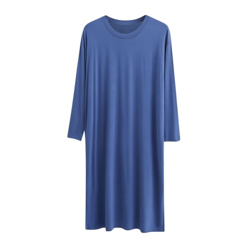 Men's Nightgown Long Sleeve Loungewear Casual Crewneck Loose Fit Nightshirt Oversized Knee Length Nightdress