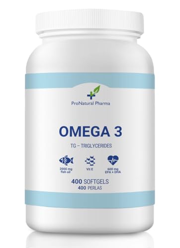 OMEGA 3 | 400 cápsulas | Aceite de pescado puro + Vitamina E | 1000mg - Ácido grasos 300mg EPA+DHA ProNatural Pharma (Suministro para 13 meses)