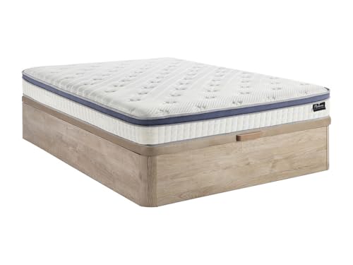 Vente-unique Ò Juego de 140 x 190 cm somier de Maletero Natural Claro + colch€n hÃbrido muelles ensacados 7 Zonas de Memoria de Forma y l∑Tex de 25 cm Ò MALAO de Palacio