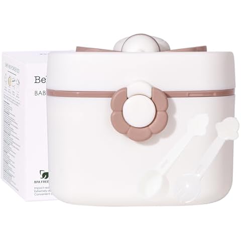 Bebamour Baby Formula Dispenser On The Go, Formula Container to Go, Formula Holder for Travel, Candy Fruit Snack Storage with Scoop & Fork and Leveller (Khaki) Cover