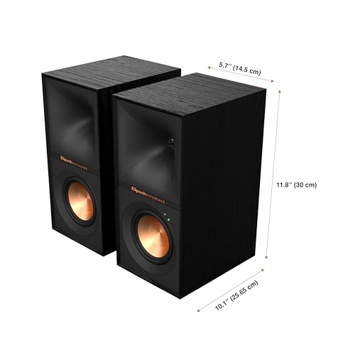 Klipsch Reference R-40PM Powered Bookshelf Speakers - 90-Degree x 90-Degree Tractrix Horn - Linear Travel Suspension - Sleek, Modern Appearance - Image 5