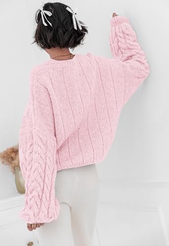 Image of PRETTYGARDEN Womens Sweaters Spring 2026 Cable Knit Long Sleeve Crewneck Oversized Sweater Chunky Pullover Loose Outfits