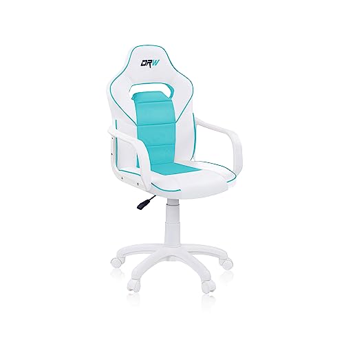 duehome | DRW, Silla Gamer, Silla de Oficina Gaming Estudio o Escritorio, Acabado en Símil Piel Blanco y Turquesa, Medidas: 46,5 cm (Ancho) x 46 cm (Largo) x 98-109,5 cm (Alto)