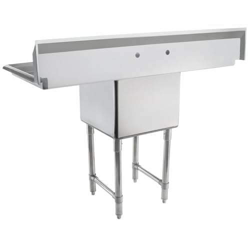 Image of Empura 54 inch Wide Stainless Steel One Compartment Commercial Sink | Utility 18 inch x 18 inch Bowl for Restaurant Laundry Garage | (2) 18 inch Drainboard, 9.75 inch Backsplash, 54 inchW x 23.5 inchD x 44.25 inchH, 16 Gauge, NSF