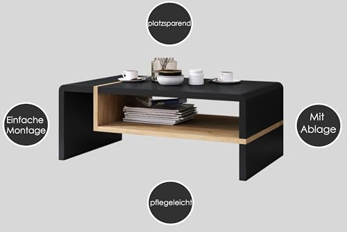 Folk Couchtisch Schwarz matt / Eiche Gold 100x60x40 cm mit praktischer extra Ablage modern stabil vielseitig als Wohnzimmertisch Beistelltisch Sofatisch zeitloses Design platzsparend Wohnzimmer – Bild 6