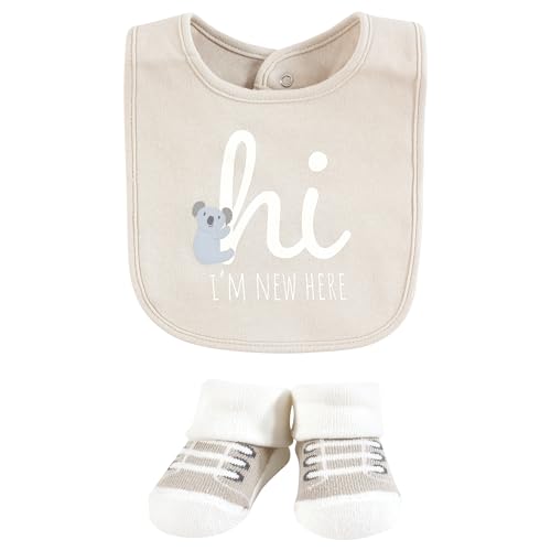 Image of Hudson Baby Cotton Bib and Sock Set, New Here, One Size