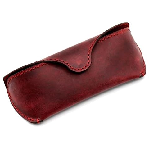 MyMesken- Leather Glasses Case- Premium Quality Eyeglass & Sunglass Case for Men and Women- Handmade, Thick Leather, Stylish Design - Protect Your Glasses in Style - Magnetic Snap Closure- Red Leather Cover