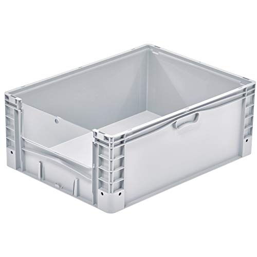 Eurobehälter 800x600x320 mm, Sichtfenster, Großbehälter, Euro-Norm, Kunststoffbehälter, Industrie und Lebensmittel, 1 Stück, Grau