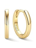 ChicSilver Pendientes Aros Mujer Plata de Ley 925 Huggie Hoop Oro 18K Amarillo 10mm Aretes Finos Planos Regalo Cumpleaños Aniversario Madre Mama Futuro
