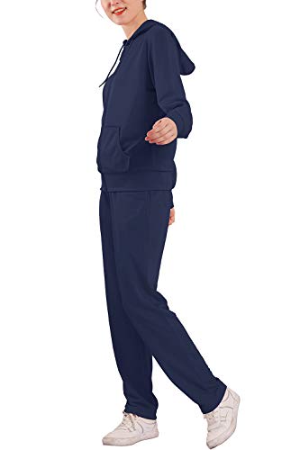 Sweatsuits For Women Tracksuit 2 Piece Outfits Velour & Fleece Active Wear Zip-Up Hoodie Sweatpants Sweat Suits (Navy 3, L) #TOP1