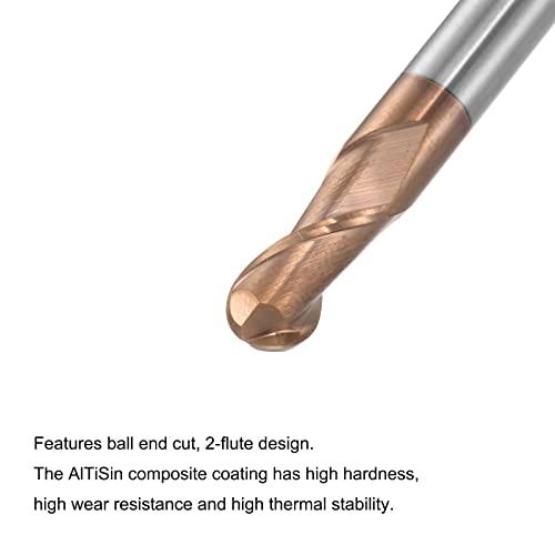 Image of uxcell Ball Nose End Mill 3mm Tip Radius Solid Carbide AlTiSin Coated CNC Router Bits 2 Flute Spiral Milling Cutter HRC55 with 6mm Shank 100mm (4-inch) Length