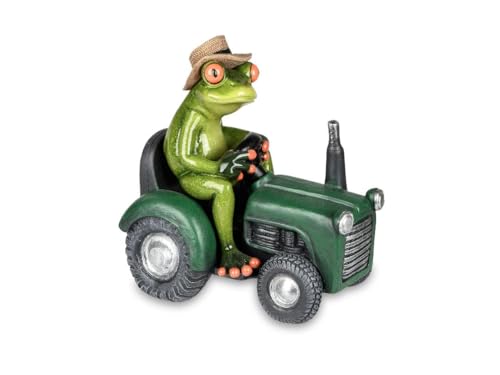 formano wunderschöne Sammlerfigur Dekofigur Frosch auf rotem Traktor Bauernfrosch H.17 cm Froschhausen (Grün)
