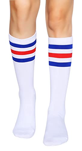 Henwarry Over the Calf Tube Socks Classic Triple Stripes Cotton Retro Athletic Socks for Men and...