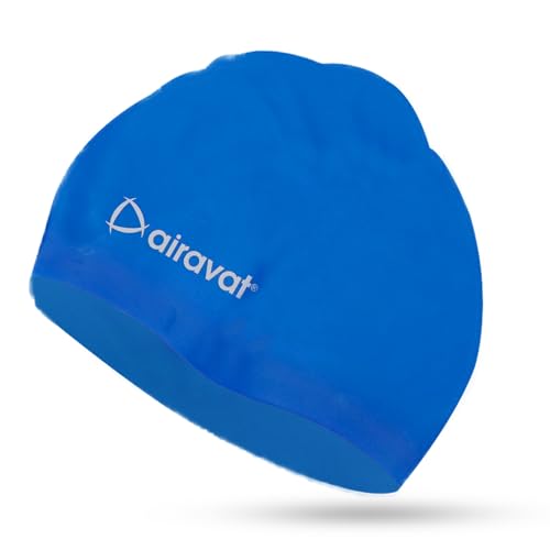 Airavat Basic Swim Cap, 001 Silicone Swim Cap, Comfortable Bathing Cap Ideal for Curly Short Medium Long Hair, Swimming Cap for Women and Men (Dark Blue)